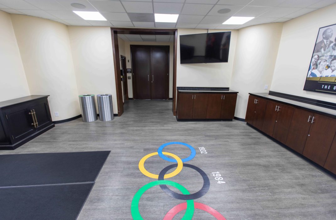 olympic logo on floor